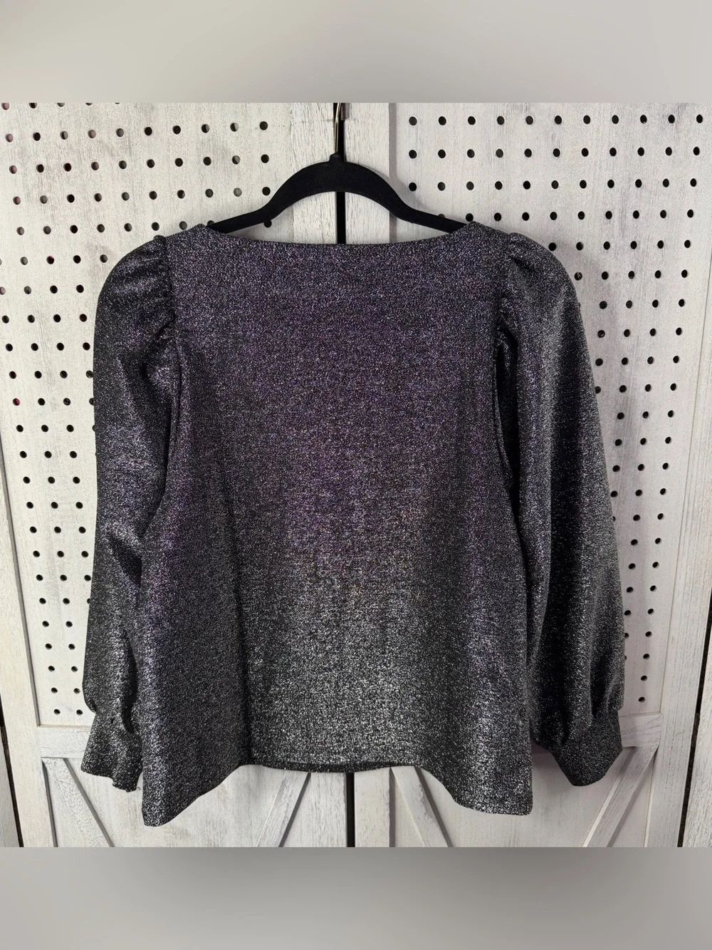 LOFT Metallic Black Shimmer Puff Sleeve Blouse NWT Small Holiday Party Top